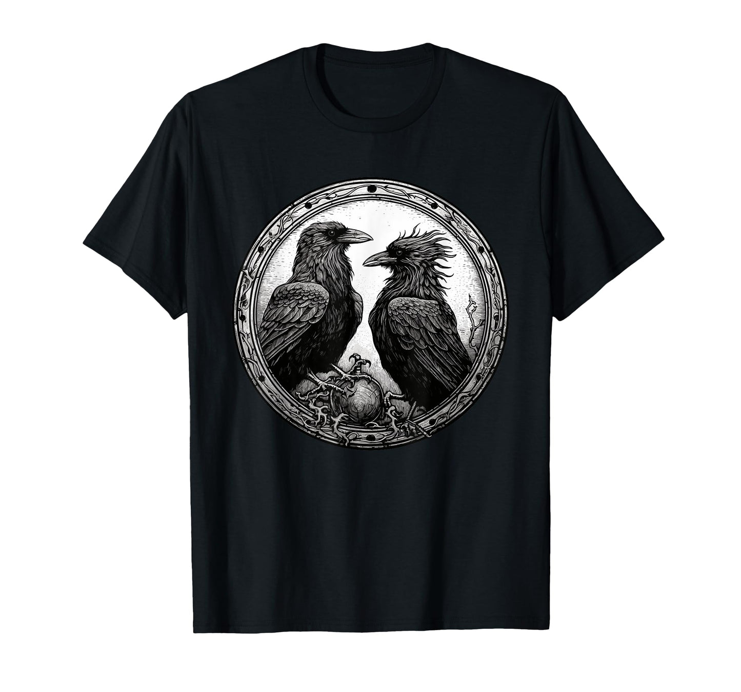 Raven Illustration White Black Ravens Goth Crow T-Shirt