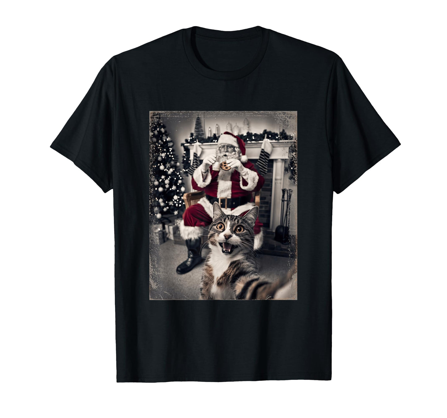 Funny Xmas Cat Selfie Santa Ugly Sweater Christmas Outfit T-Shirt