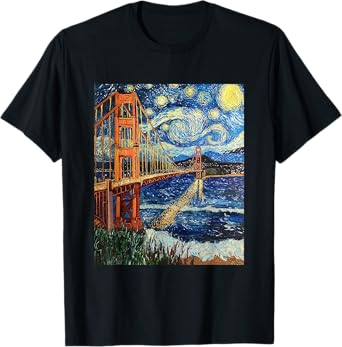San Francisco Golden Gate Bridge Van Gogh Style Starry Night T-Shirt