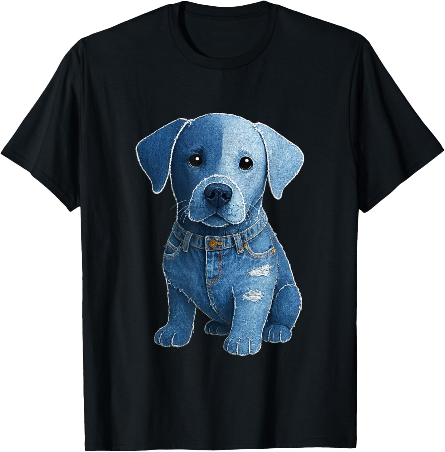 retro funny denim patch animal dog print For Men Women Kids T-Shirt