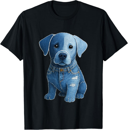 retro funny denim patch animal dog print For Men Women Kids T-Shirt