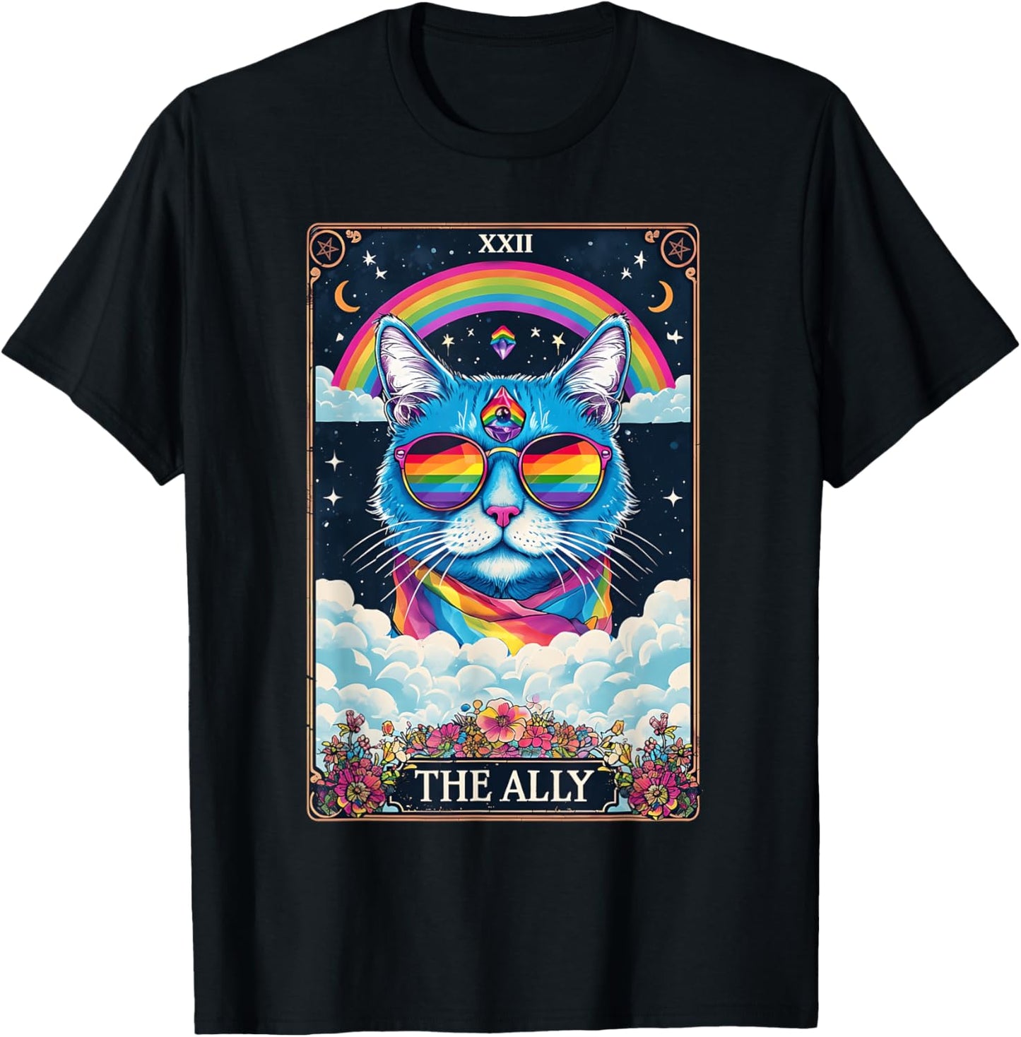 Tarot Card Funny Ally Cat Pride Sunglasses Gay Pride LGBTQ T-Shirt