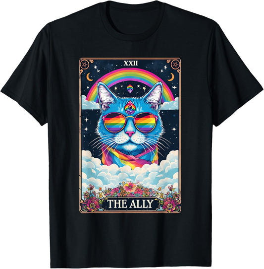 Tarot Card Funny Ally Cat Pride Sunglasses Gay Pride LGBTQ T-Shirt