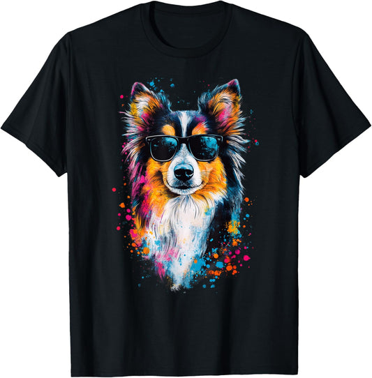 Colorful Shetland Sheepdog Face Cute Puppy Dog Lover Men T-Shirt