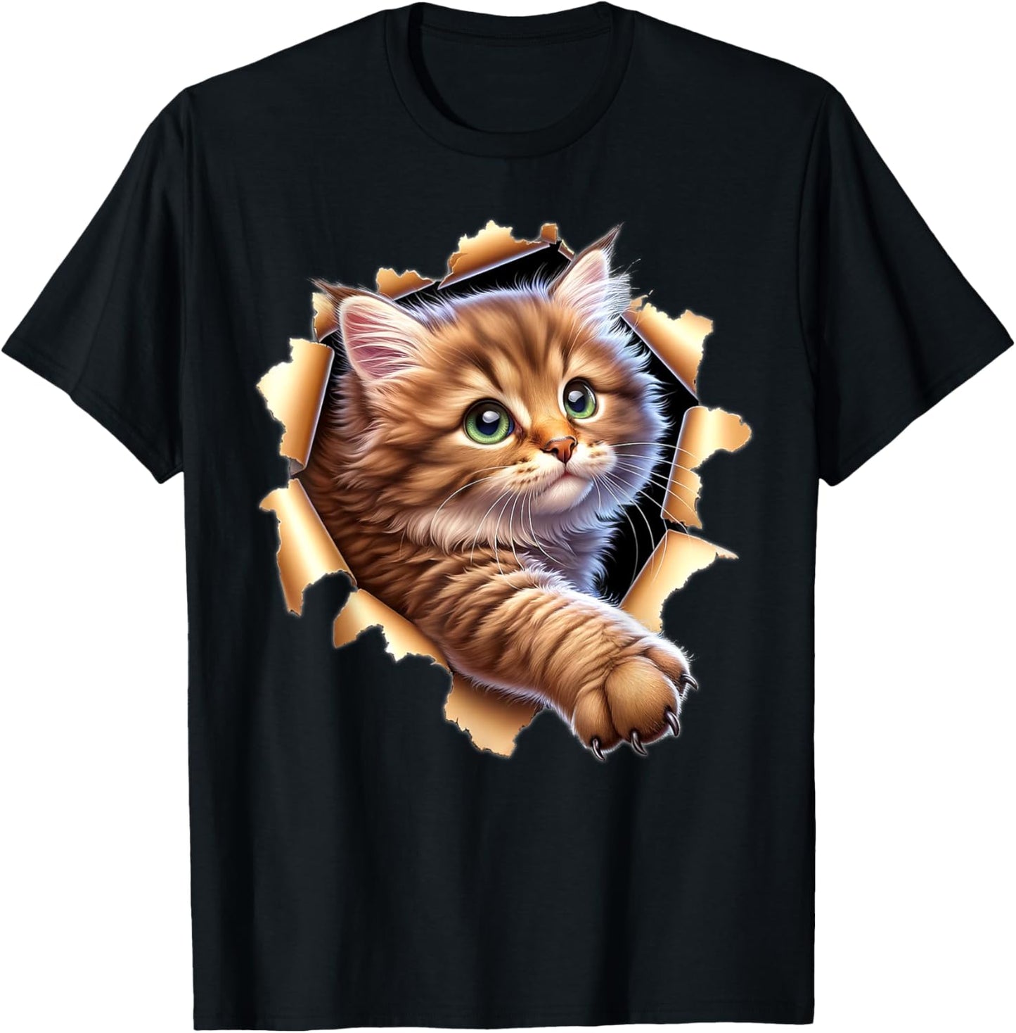 Cute kitten looks from torn fabric - Cats T-Shirt