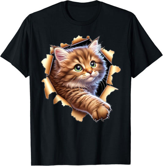Cute kitten looks from torn fabric - Cats T-Shirt
