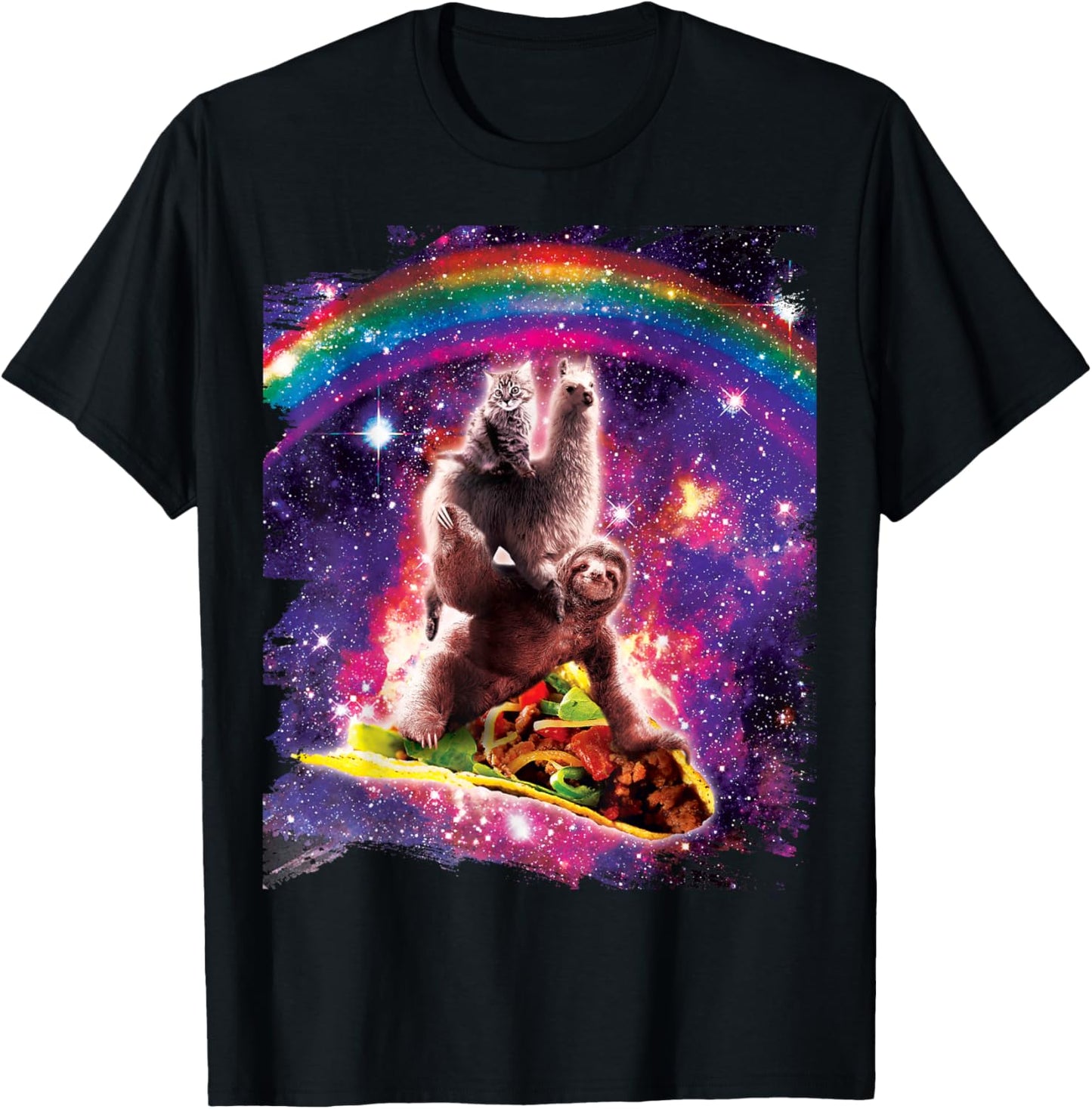 Space Cat Llama Sloth Riding Taco T-Shirt