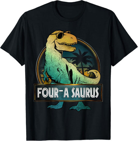 Four a Saurus 4th Birthday T Rex Dinosaur 4 Year Old Dino T-Shirt