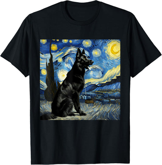 Black German Shepherd Starry Night Van Gogh Thanksgiving T-Shirt