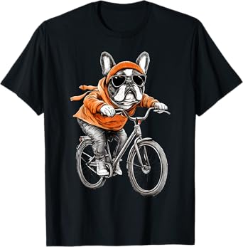 Retro Winter French Bulldog Riding Bicycle Biker Cyclist T-Shirt