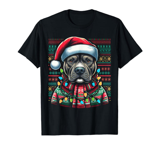 Christmas Pit bull Xmas Pit Bull Mom Dog Lover Santa Womens T-Shirt