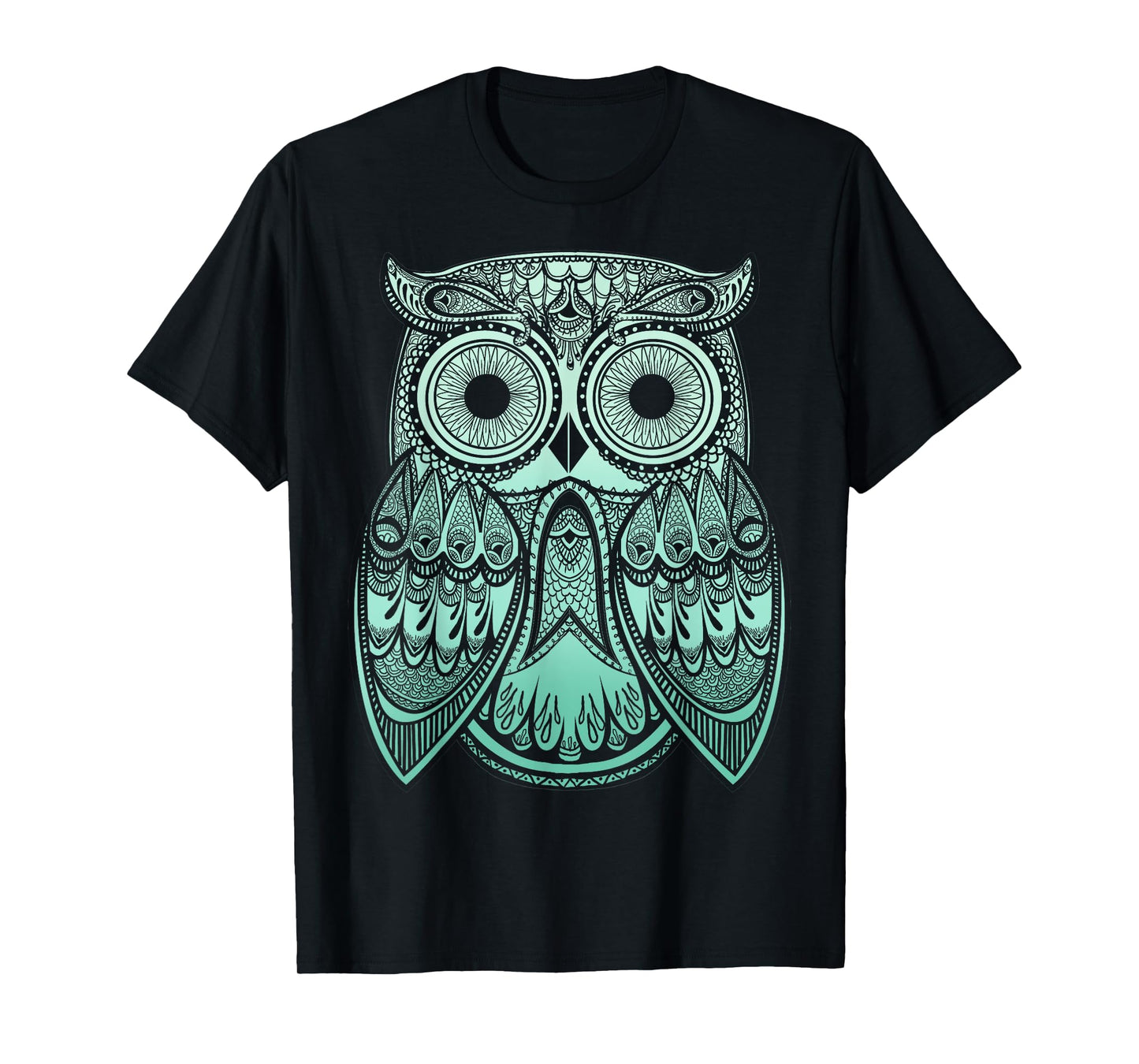 Teal Gradient Paisley Henna Owl Bohemian T-Shirt