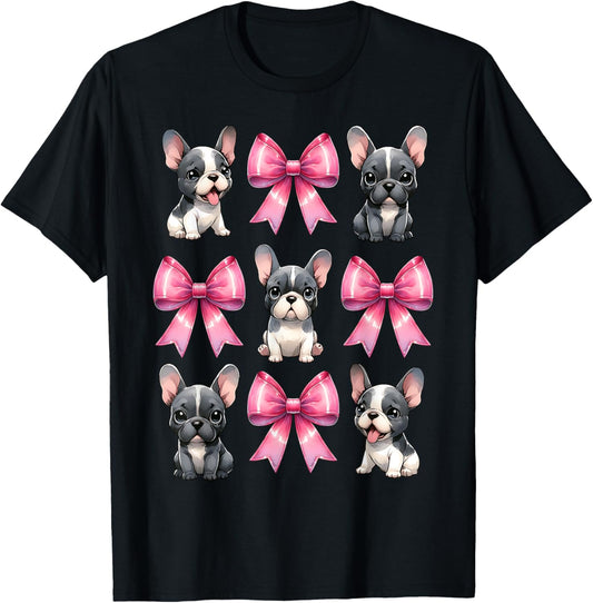 Coquette Bow French Bulldog Dog Frenchie Mom Pink Ribbon Mom T-Shirt