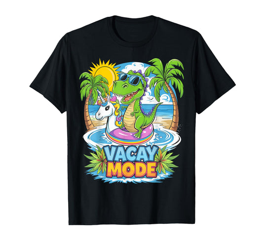 Vacay Mode Dinosaur with Unicorn Floatie Funny Tee T-Shirt