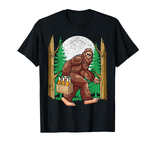 Bigfoot Beer Run Funny Sasquatch Forest Drinking T-Shirt