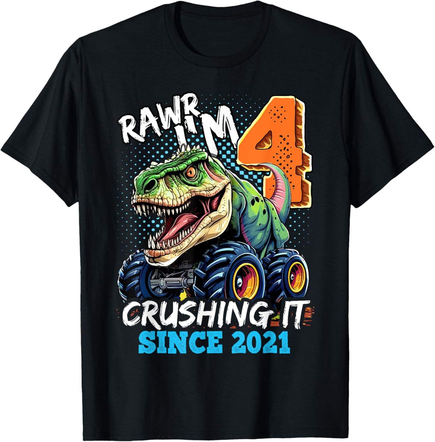 4th Birthday Monster Truck Dinosaur Party Boys Rawr I'm 4 T-Shirt