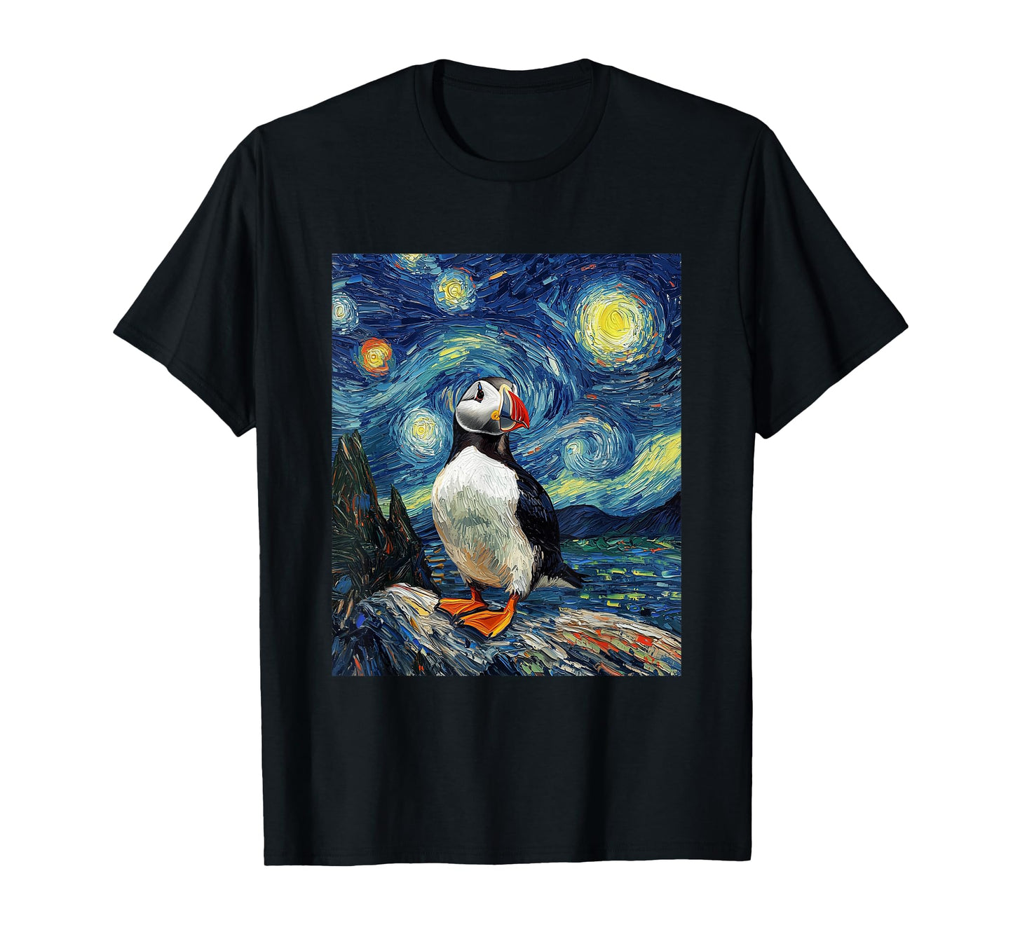 Puffin Sea Bird - Van Gogh Style - Starry Night T-Shirt