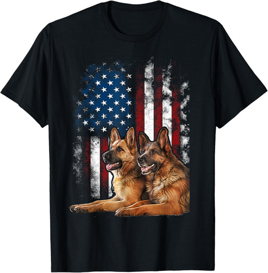Vintage Patriotic German Shepherd American Flag 4th Of July T-Shirt