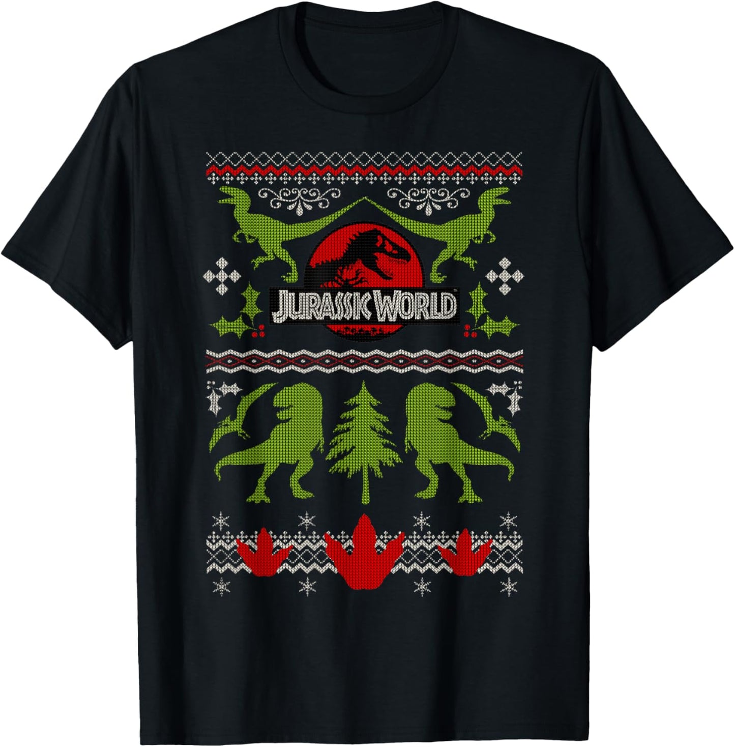Jurassic World Dinosaur Xmas Ugly Sweater Short Sleeve T-Shirt