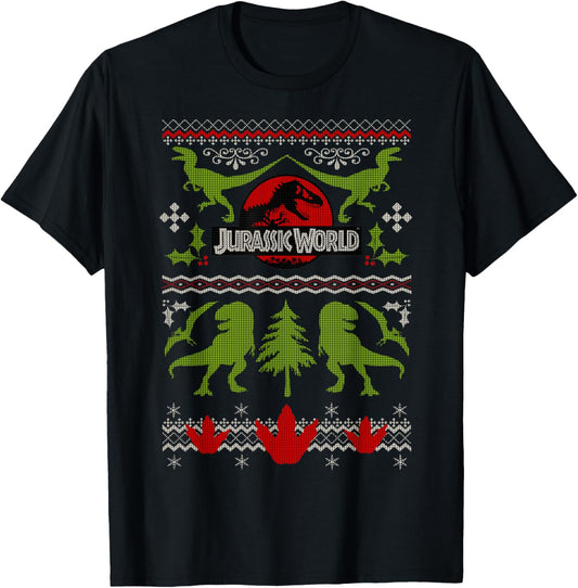 Jurassic World Dinosaur Xmas Ugly Sweater Short Sleeve T-Shirt