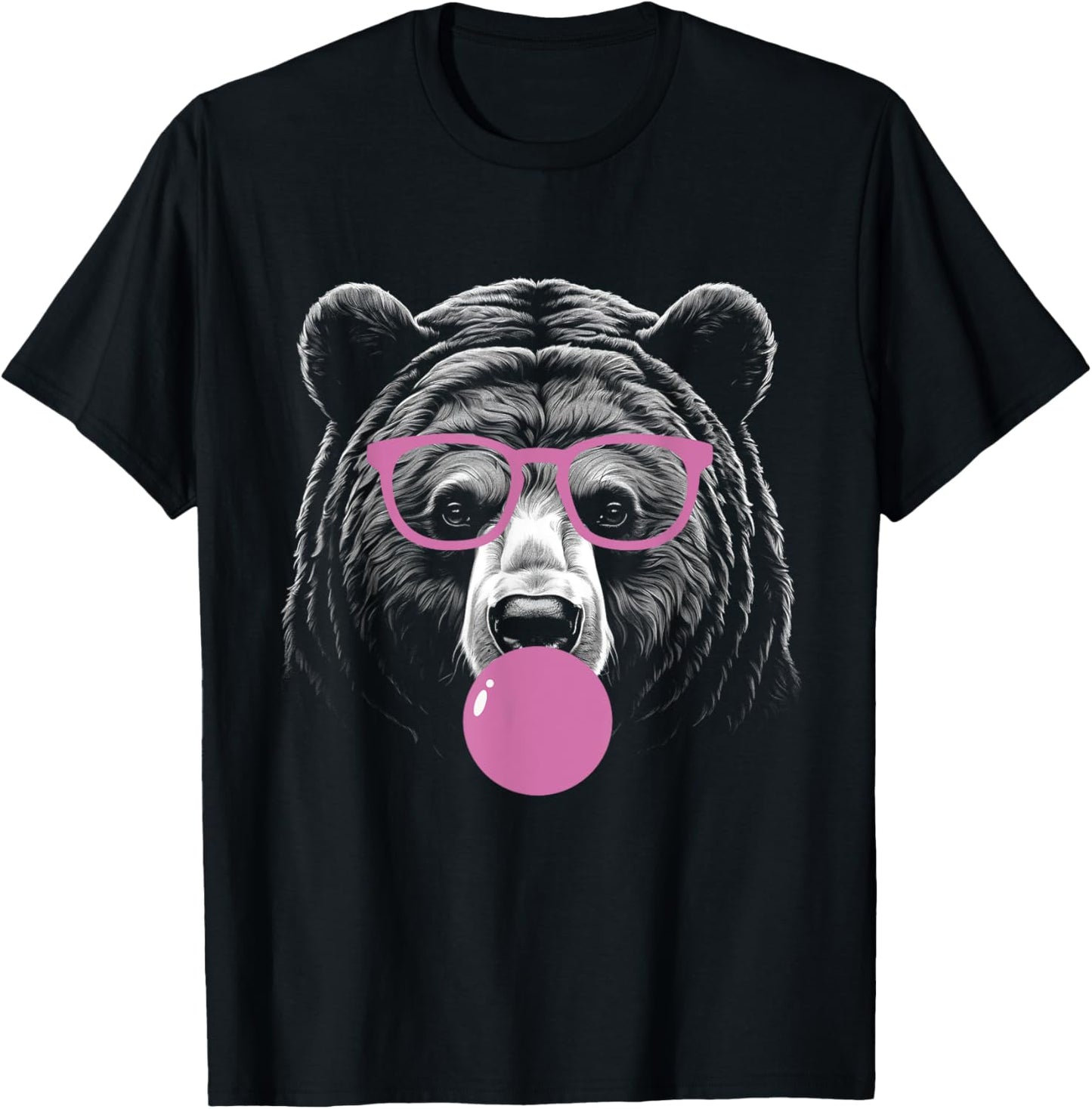 Cute Bear Face Eating Gum And Makes Bubble Funny Bear Women T-Shirt