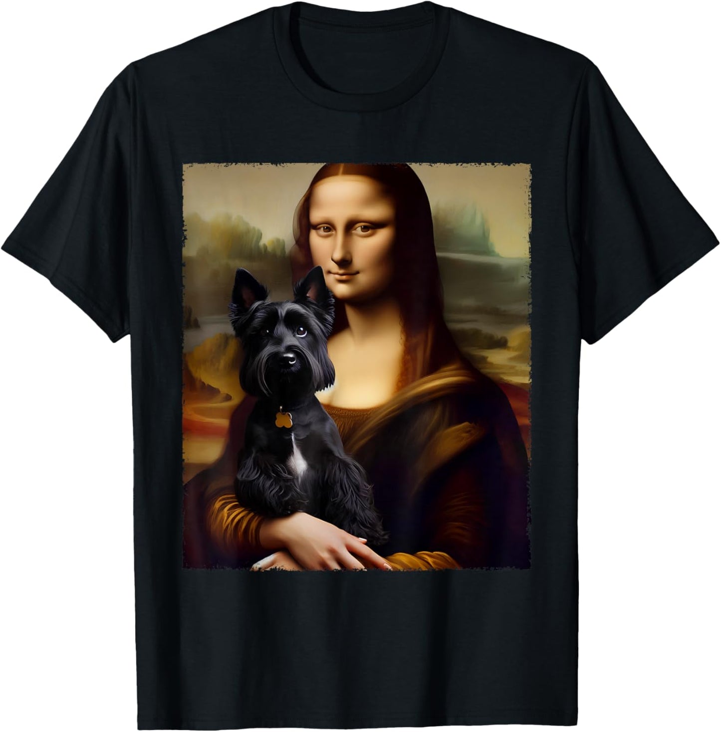 Mona Lisa Holding Scottish Terrier Portrait Art Dog Lover T-Shirt
