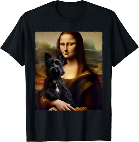 Mona Lisa Holding Scottish Terrier Portrait Art Dog Lover T-Shirt