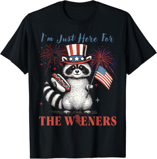 I'm Just Here For The Wieners Funny Raccoon 4th Of July T-Shirt