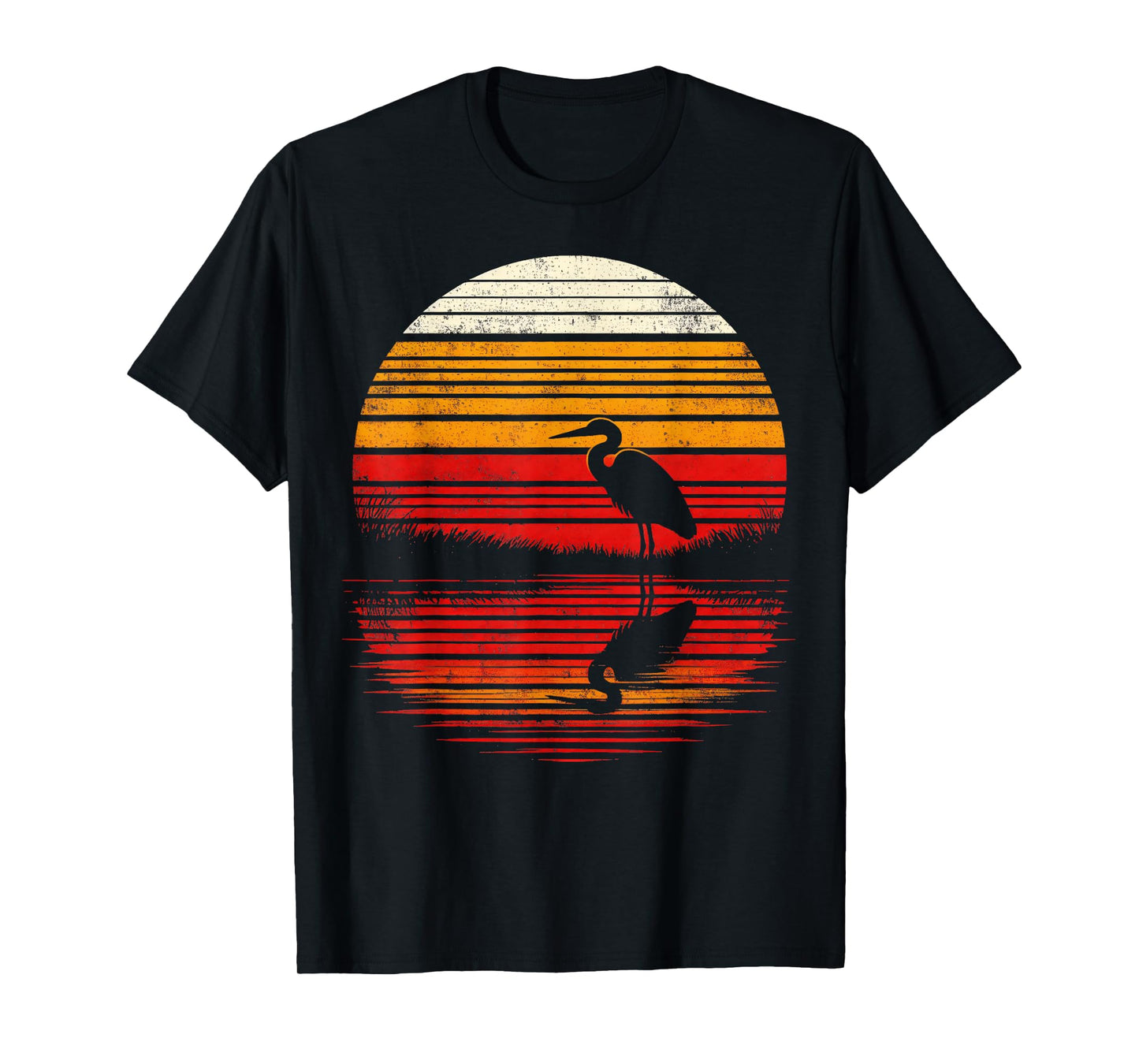 Heron Bird Sunset Retro Style Safari Vintage 70s T-Shirt