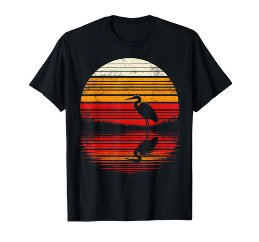 Heron Bird Sunset Retro Style Safari Vintage 70s T-Shirt