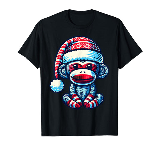 Cute Sock Monkey Wearing a Santa Hat Sock Monkey Christmas T-Shirt