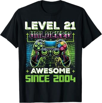 Level 21 Unlocked Video Game Controller 21st Birthday Gamer T-Shirt