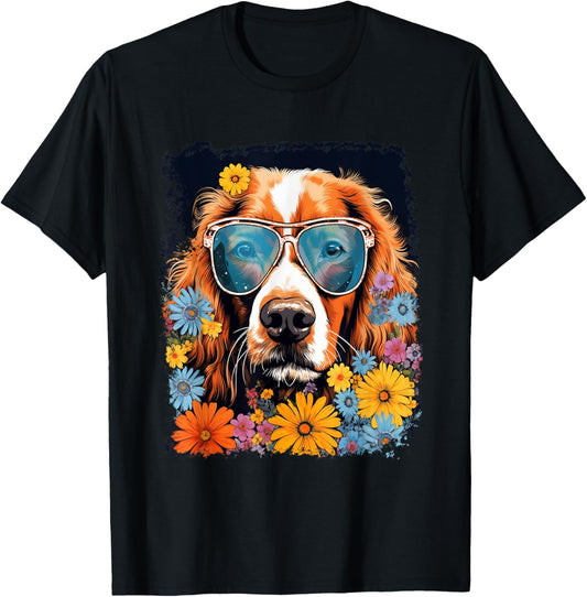 Brittany Dog Flowers T-Shirt