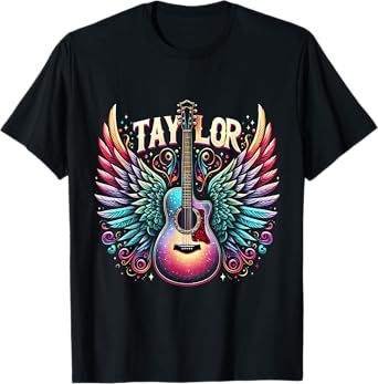 Girl Retro Taylor First Name Personalized Groovy 80's T-Shirt