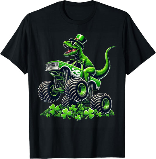 Boys Monster Truck T-rex Leprechaun St Patricks Day Boys Kid T-Shirt