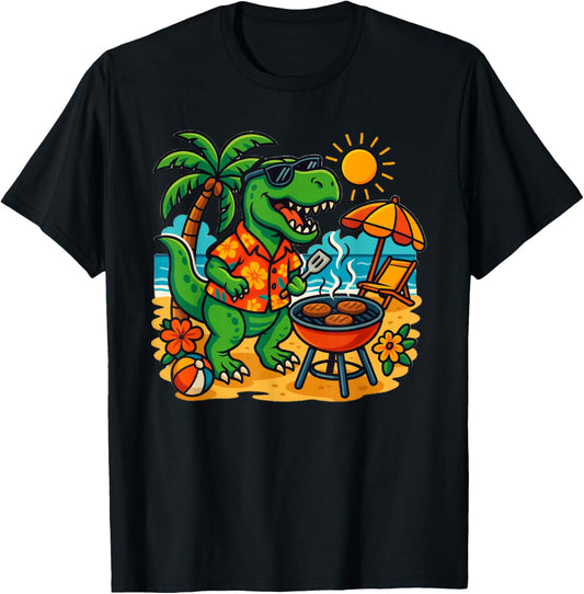 Funny Barbecue Dinosaur Grilling BBQ Beach T-Shirt