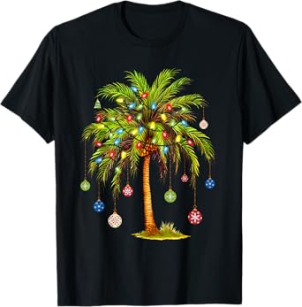 Christmas Palm Tree Light Hawaiian Tropical Xmas T-Shirt