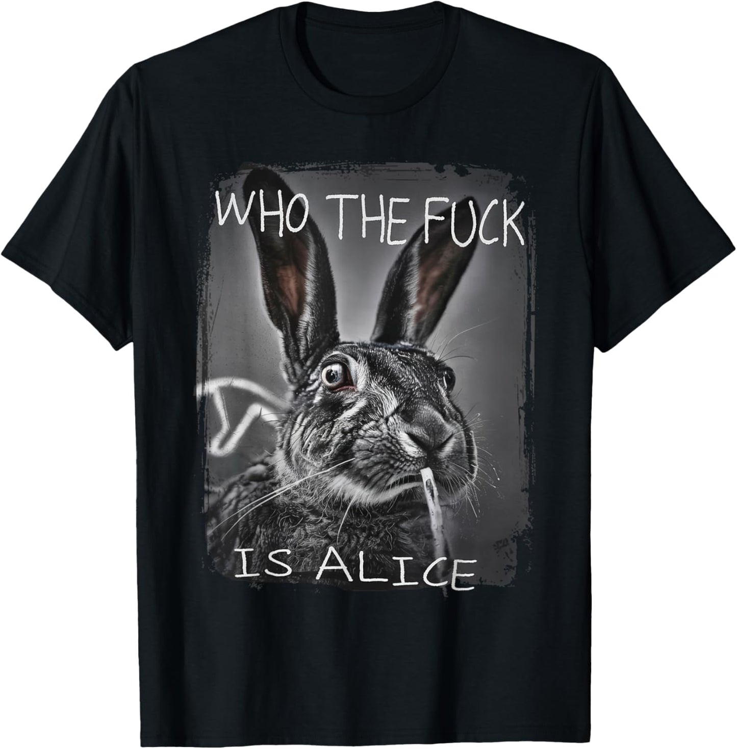 Retro Who The F_ck Is Alice Funny Rabbit T-Shirt
