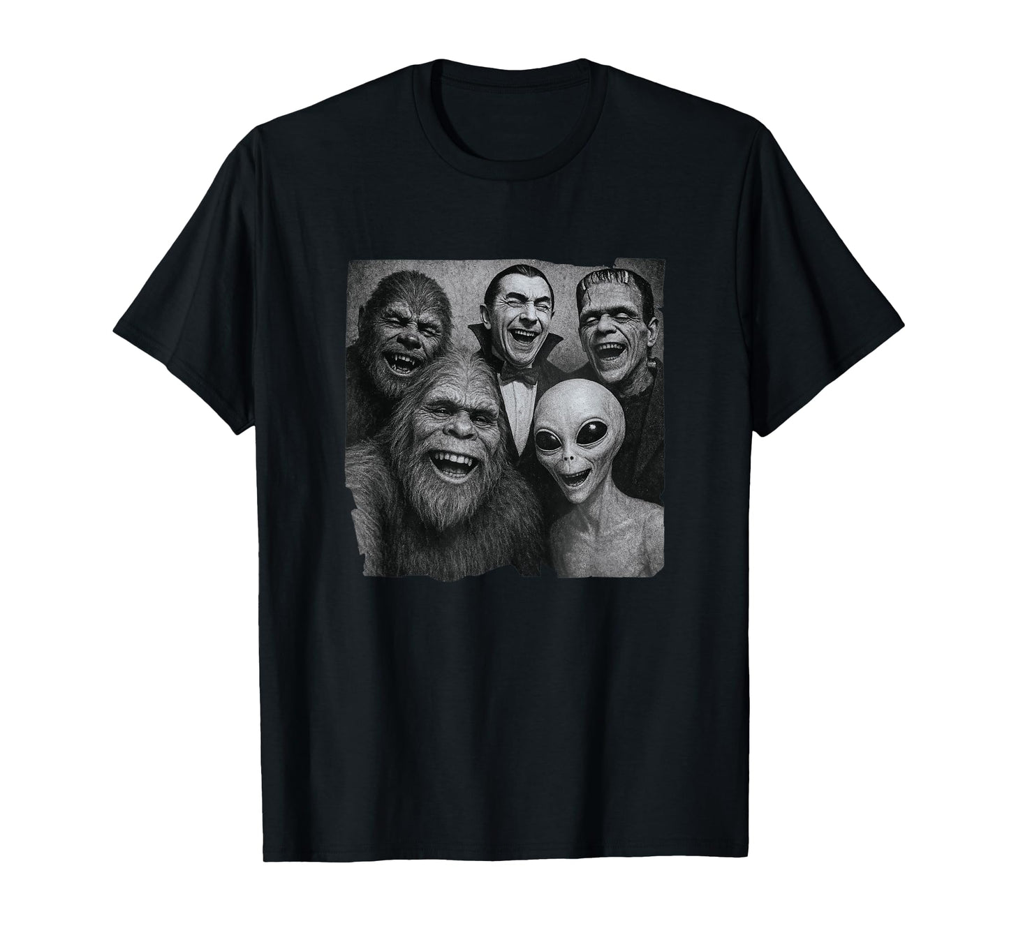 Halloween Bigfoot Alien Dracula Frankenstein Wolf Man Selfie T-Shirt