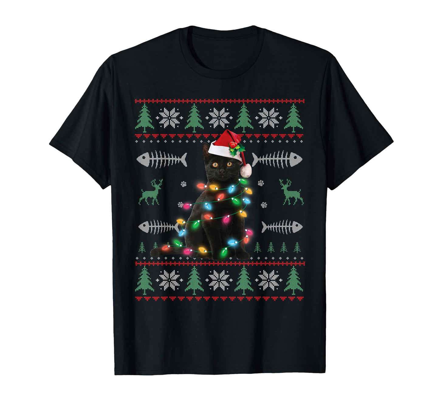 Black Cat Ugly Christmas Sweater Xmas Kitten For Adults Kids T-Shirt
