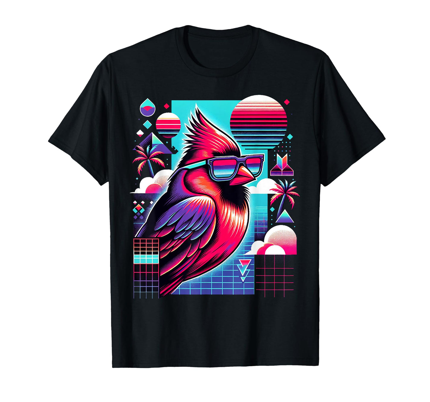 Cool Bird 80s Retrowave 90s Vaporwave Northern Cardinal Bird T-Shirt