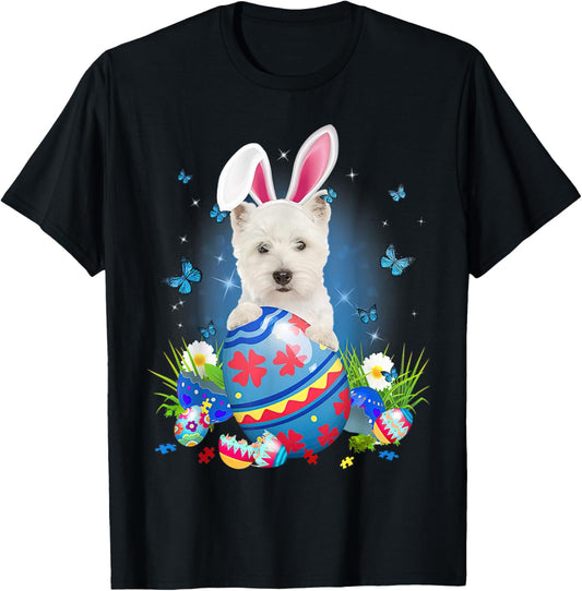 Easter Cute Westie Dog Lover Bunny Eggs Easter T-Shirt
