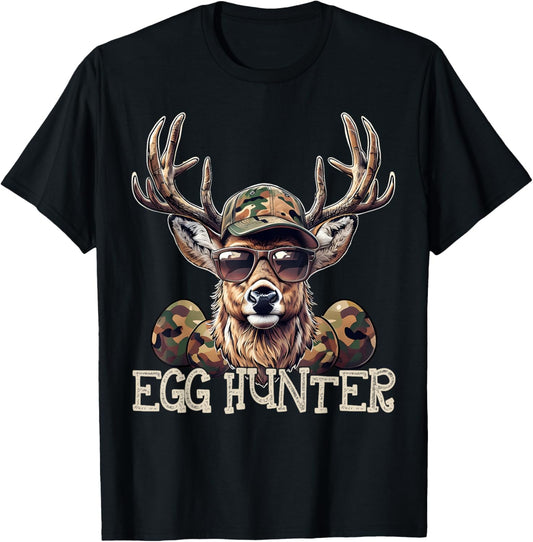 Egg Hunter Deer Buck Camo Cap Deer Hunting Easter Boys T-Shirt