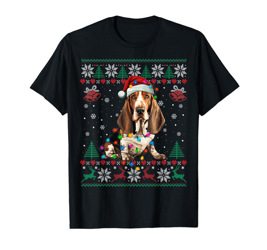 Dog Christmas Lights Ugly Sweater Basset Hound Dog Xmas T-Shirt