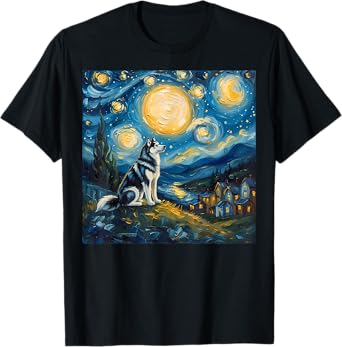 Siberian Husky Van Gogh Style The Starry Night Art Dog Lover Men Women Kids T-Shirt
