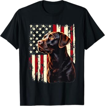 4th July American Flag Patriotic Chocolate Labrador Lover T-Shirt for Men Women Kids