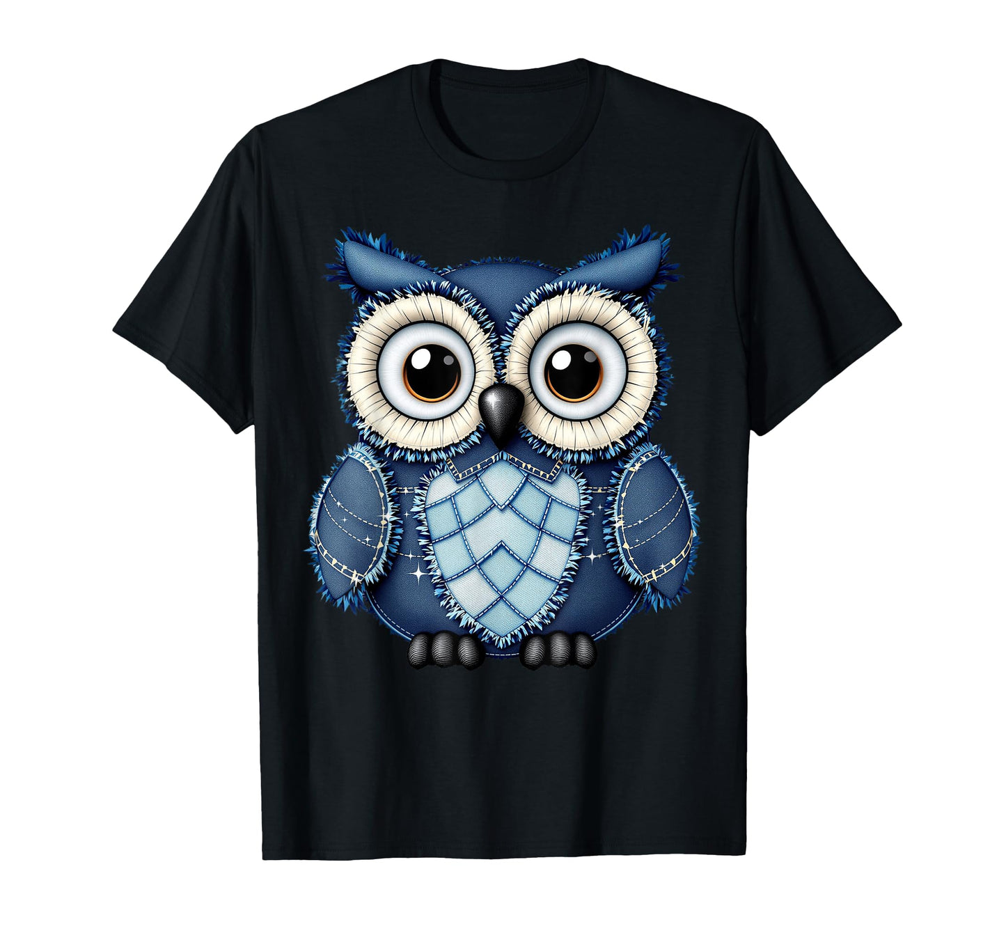 Cute Owl Men Women Owl Pattern Denim Patchwork Art T-Shirt
