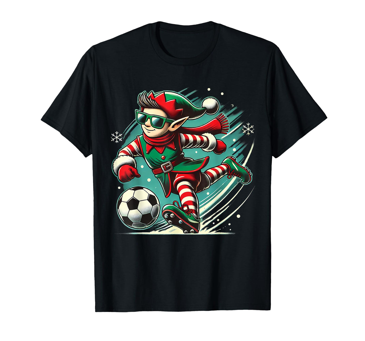Cute Elf Playing Soccer lovers boys Girls kid teen Christmas T-Shirt