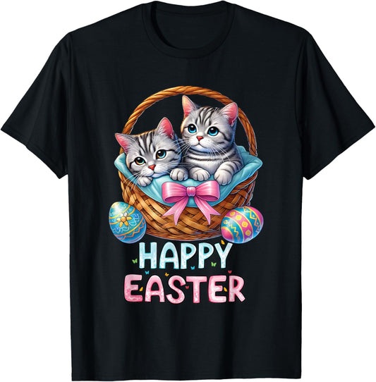 Happy Easter Day Cute cat Lovers Easter Bunny Women Kids T-Shirt