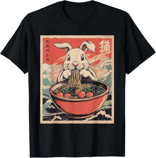 Ramen Anime Tee Funny Kawaii Bunny Rabbit Japanese Graphic T-Shirt